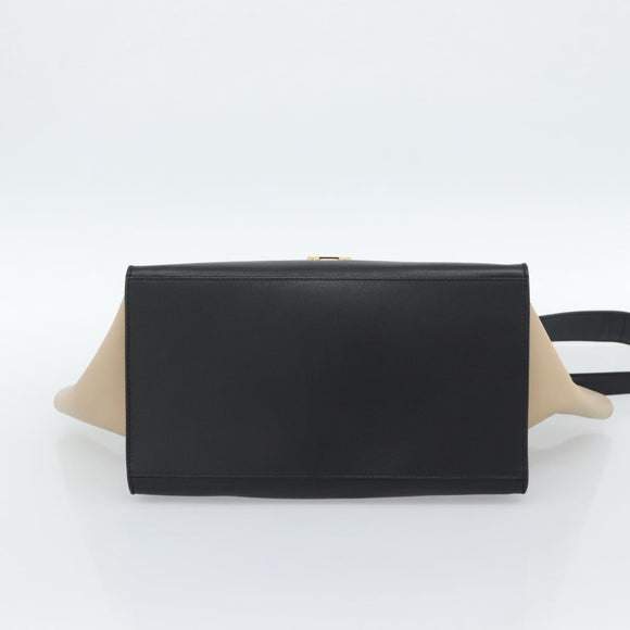CELINE Trapeze Hand Bag Leather 2way Blue Gold Auth ka4960V