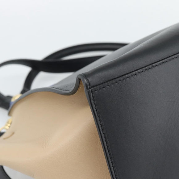 CELINE Trapeze Hand Bag Leather 2way Blue Gold Auth ka4960V