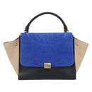CELINE Trapeze Hand Bag Leather 2way Blue Gold Auth ka4960V-13