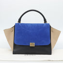 CELINE Trapeze Hand Bag Leather 2way Blue Gold Auth ka4960V-12