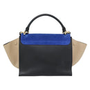 CELINE Trapeze Hand Bag Leather 2way Blue Gold Auth ka4960V-2