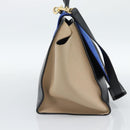 CELINE Trapeze Hand Bag Leather 2way Blue Gold Auth ka4960V-3