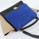CELINE Trapeze Hand Bag Leather 2way Blue Gold Auth ka4960V-6