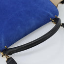 CELINE Trapeze Hand Bag Leather 2way Blue Gold Auth ka4960V-7
