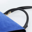 CELINE Trapeze Hand Bag Leather 2way Blue Gold Auth ka4960V-14