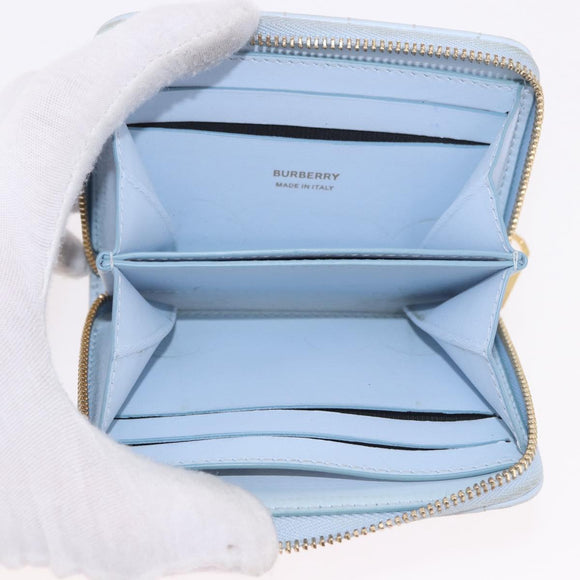 BURBERRY Coin Purse Leather Light Blue Gold Auth ka4962V