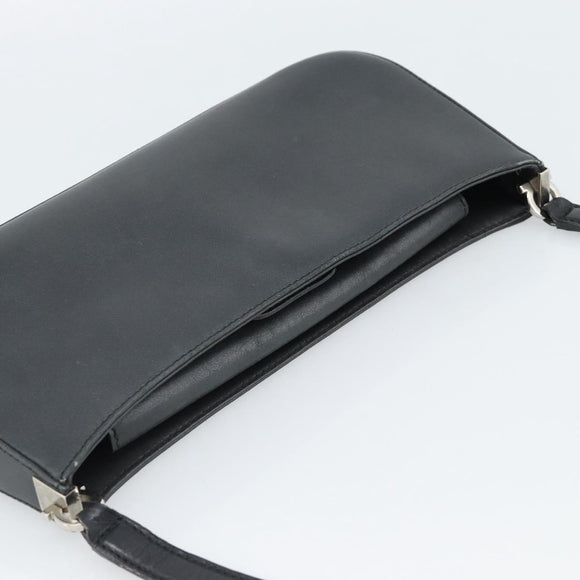 Salvatore Ferragamo Gancini Shoulder Bag Leather Black Silver Auth ka4963