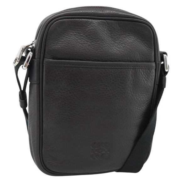 LOEWE Anagram Shoulder Bag Leather Brown Silver Auth ka4964A