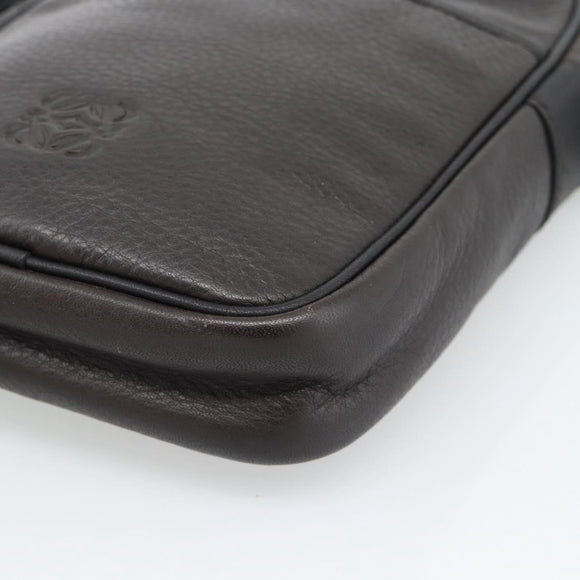 LOEWE Anagram Shoulder Bag Leather Brown Silver Auth ka4964A