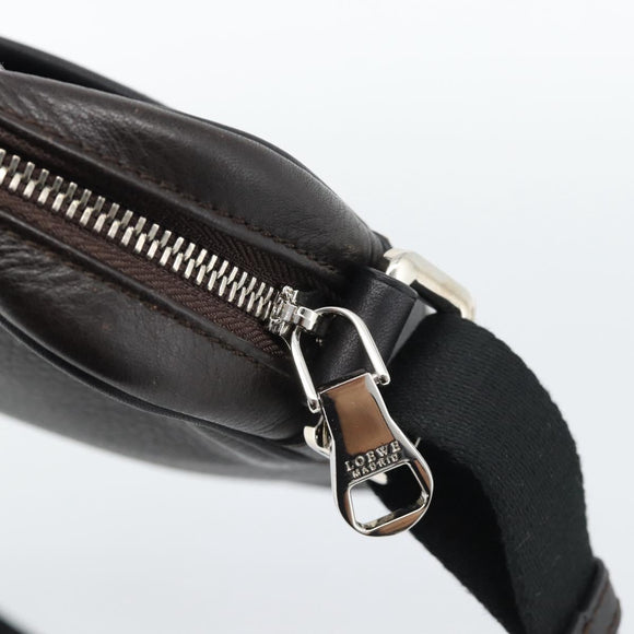 LOEWE Anagram Shoulder Bag Leather Brown Silver Auth ka4964A
