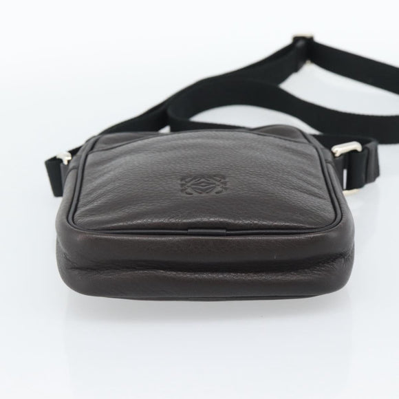 LOEWE Anagram Shoulder Bag Leather Brown Silver Auth ka4964A