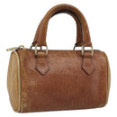 FENDI Hand Bag Leather Brown Gold Auth ka4965-1