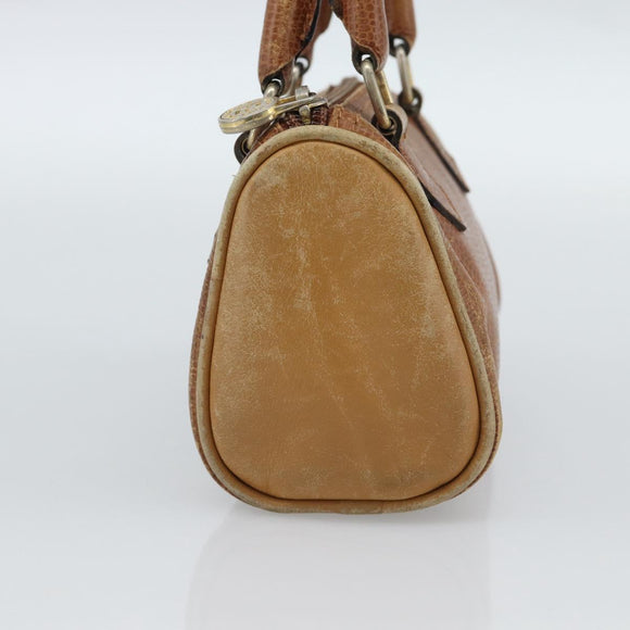 FENDI Hand Bag Leather Brown Gold Auth ka4965