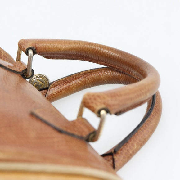 FENDI Hand Bag Leather Brown Gold Auth ka4965