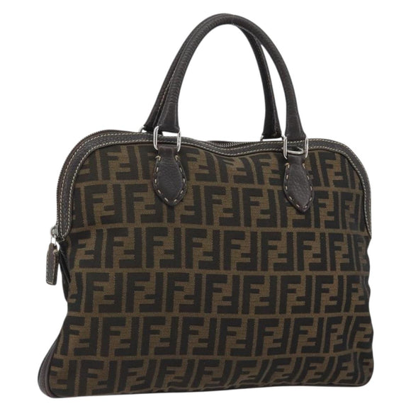 FENDI Zucca Canvas Hand Bag Black Brown Auth ka4970