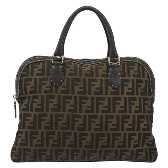 FENDI Zucca Canvas Hand Bag Black Brown Auth ka4970