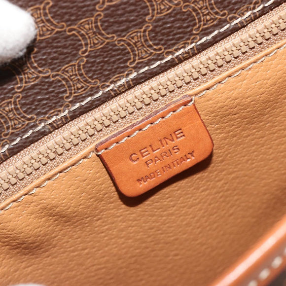CELINE Macadam Canvas Shoulder Bag PVC Leather Brown Gold Auth ka4976