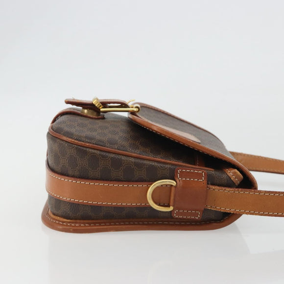 CELINE Macadam Canvas Shoulder Bag PVC Leather Brown Gold Auth ka4976