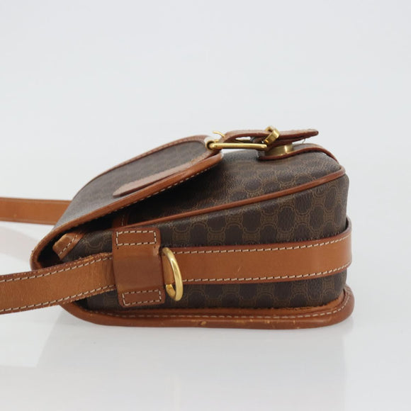 CELINE Macadam Canvas Shoulder Bag PVC Leather Brown Gold Auth ka4976