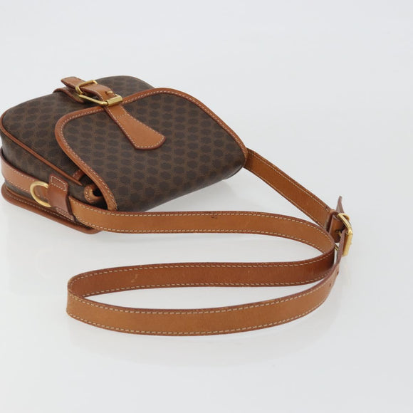 CELINE Macadam Canvas Shoulder Bag PVC Leather Brown Gold Auth ka4976