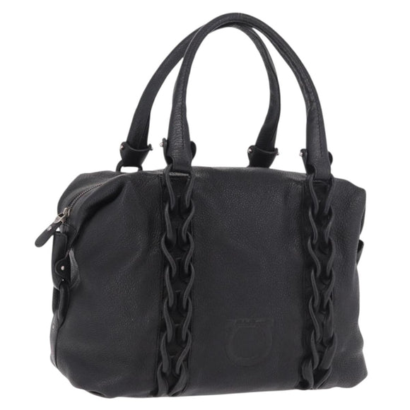 Salvatore Ferragamo Hand Bag Leather Black Silver Auth ka4979