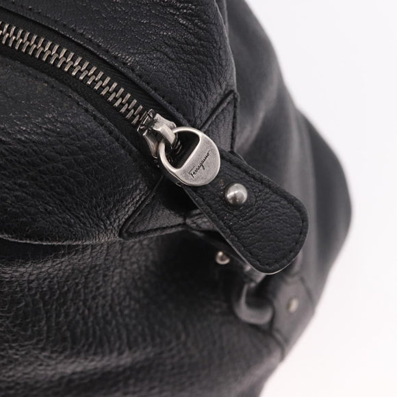 Salvatore Ferragamo Hand Bag Leather Black Silver Auth ka4979