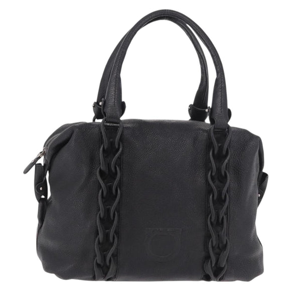 Salvatore Ferragamo Hand Bag Leather Black Silver Auth ka4979