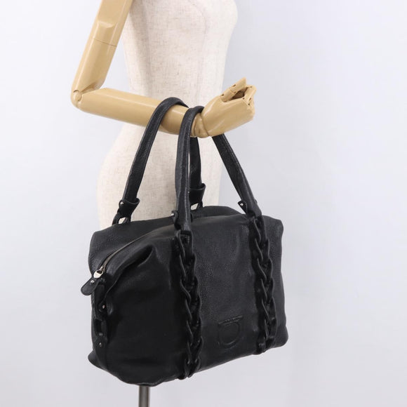 Salvatore Ferragamo Hand Bag Leather Black Silver Auth ka4979