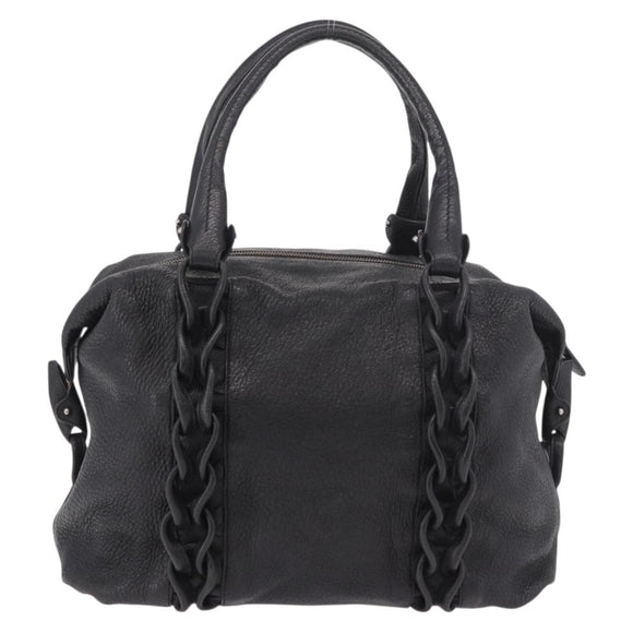 Salvatore Ferragamo Hand Bag Leather Black Silver Auth ka4979