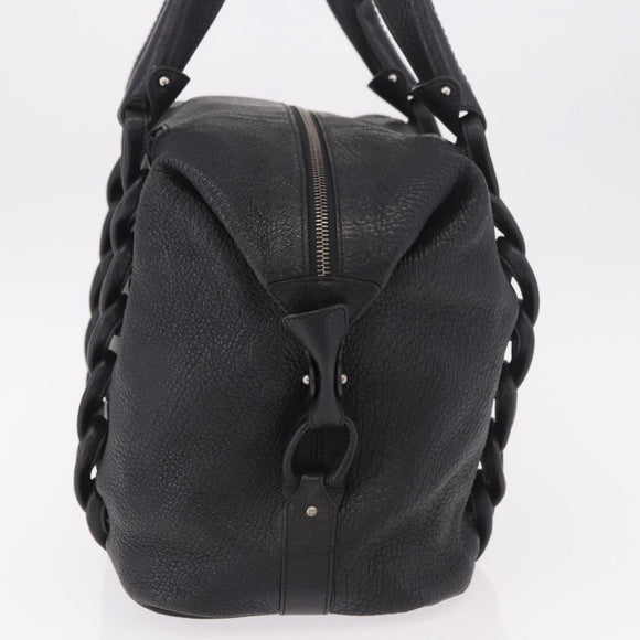 Salvatore Ferragamo Hand Bag Leather Black Silver Auth ka4979