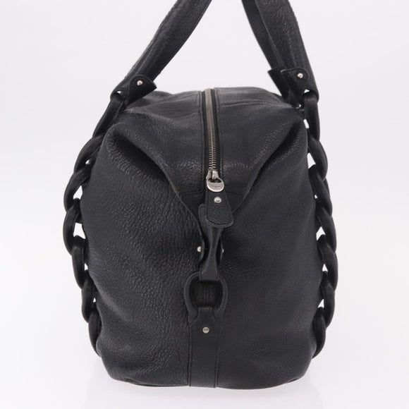 Salvatore Ferragamo Hand Bag Leather Black Silver Auth ka4979