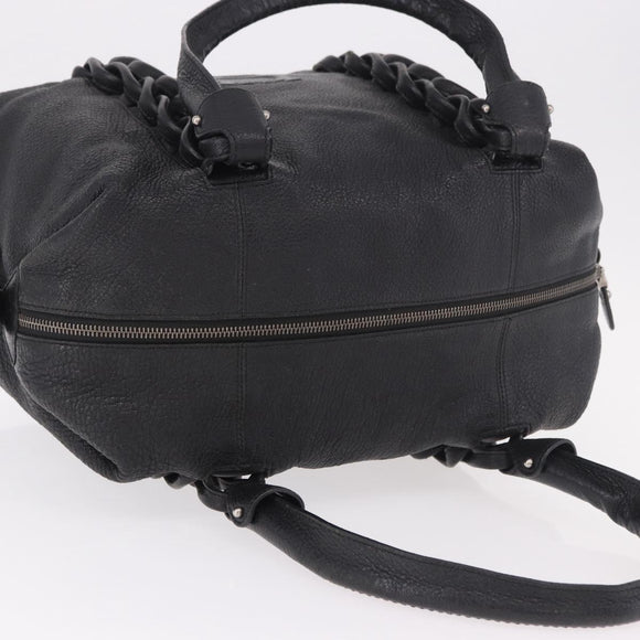 Salvatore Ferragamo Hand Bag Leather Black Silver Auth ka4979