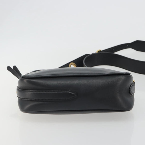 FENDI Shoulder Bag Leather Navy Gold Auth ka4981