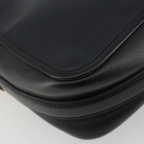 FENDI Shoulder Bag Leather Navy Gold Auth ka4981