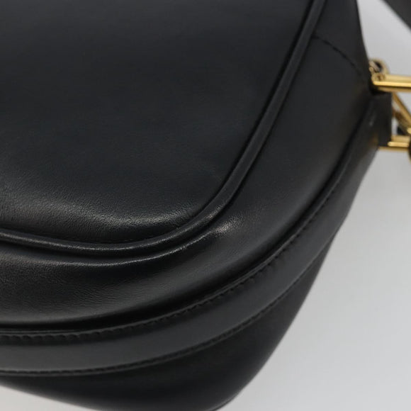 FENDI Shoulder Bag Leather Navy Gold Auth ka4981