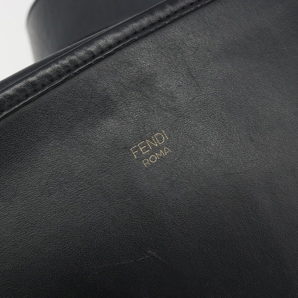 FENDI Shoulder Bag Leather Navy Gold Auth ka4981