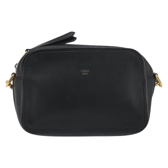 FENDI Shoulder Bag Leather Navy Gold Auth ka4981