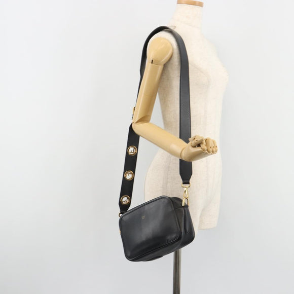 FENDI Shoulder Bag Leather Navy Gold Auth ka4981
