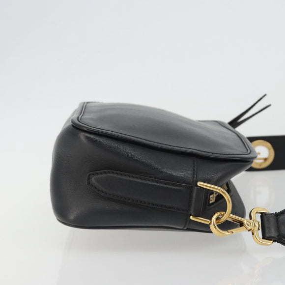 FENDI Shoulder Bag Leather Navy Gold Auth ka4981