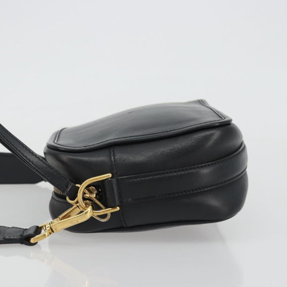 FENDI Shoulder Bag Leather Navy Gold Auth ka4981