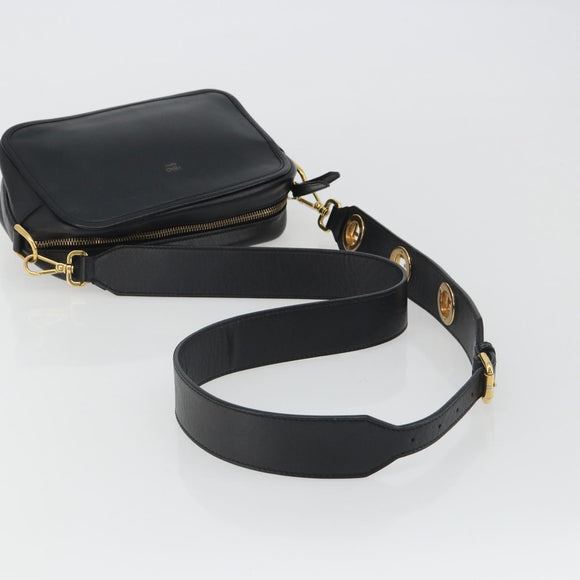 FENDI Shoulder Bag Leather Navy Gold Auth ka4981