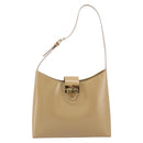 Salvatore Ferragamo Gancini Shoulder Bag Leather Beige Gold Auth ka4982-13