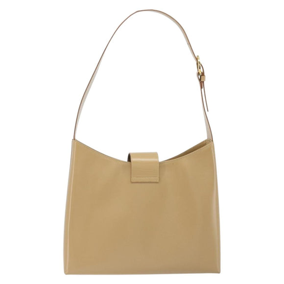 Salvatore Ferragamo Gancini Shoulder Bag Leather Beige Gold Auth ka4982