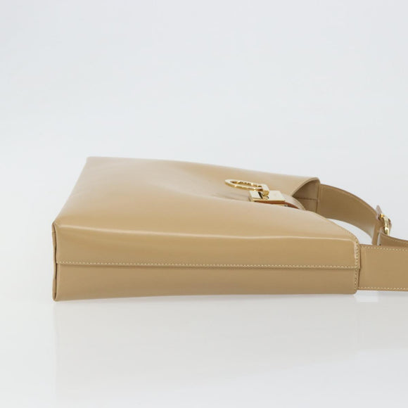 Salvatore Ferragamo Gancini Shoulder Bag Leather Beige Gold Auth ka4982
