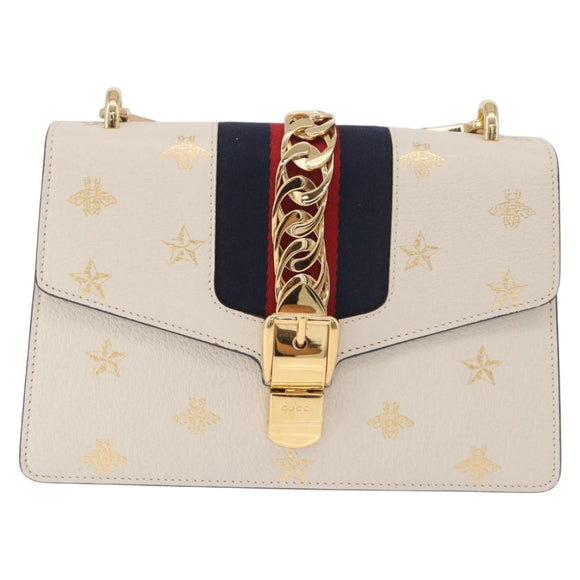 GUCCI Silvi Sherry Line Shoulder Bag Leather Ivory Gold 524405 Auth ka4983M