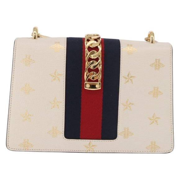 GUCCI Silvi Sherry Line Shoulder Bag Leather Ivory Gold 524405 Auth ka4983M
