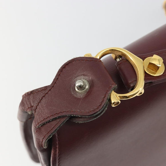 CARTIER Must Line Shoulder Bag Leather Bordeaux Gold Auth ka4985