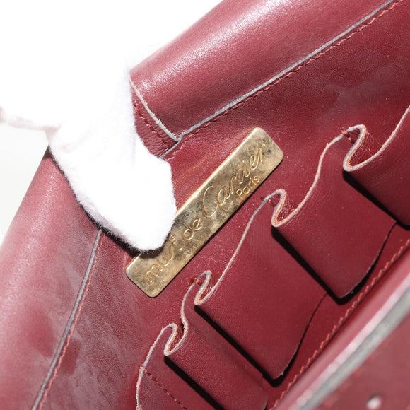 CARTIER Must Line Shoulder Bag Leather Bordeaux Gold Auth ka4985