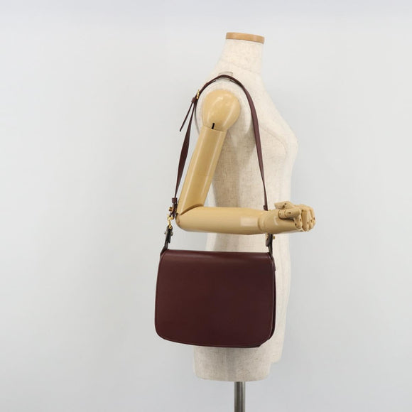CARTIER Must Line Shoulder Bag Leather Bordeaux Gold Auth ka4985