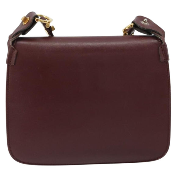 CARTIER Must Line Shoulder Bag Leather Bordeaux Gold Auth ka4985